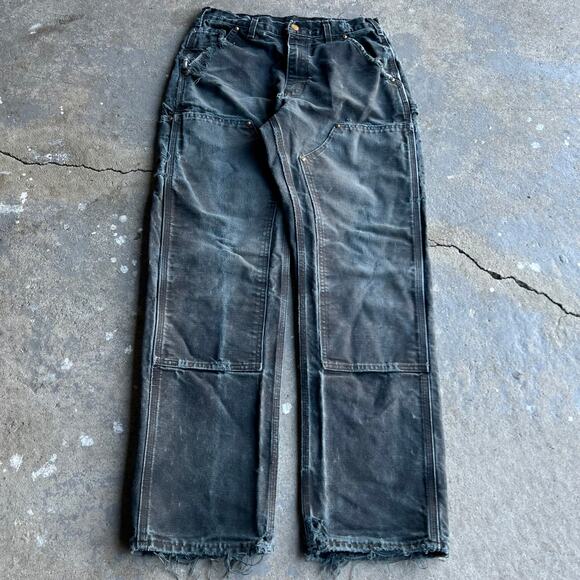 Vintage carhartt faded black distressed double knee work...